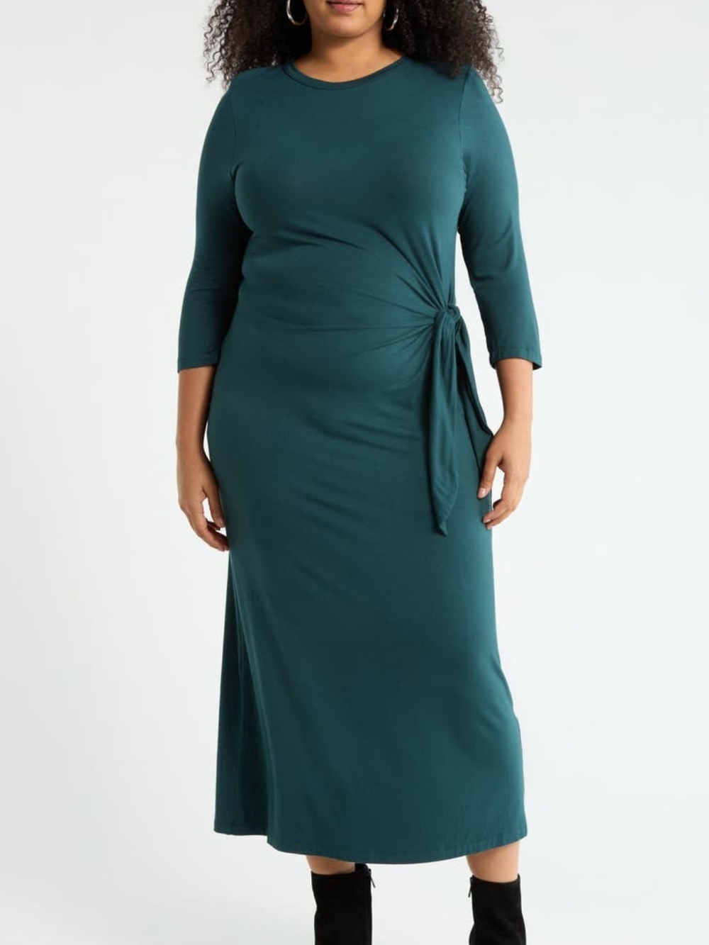 Renee C. Teal Twist-Side Midi Dress